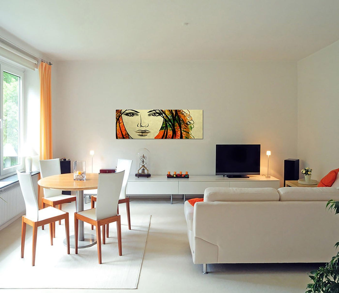 Paul Sinus Art Panoramabild auf Leinwand und Keilrahmen 150x50cm Gemälde Frau Gesicht Portrait Kunst