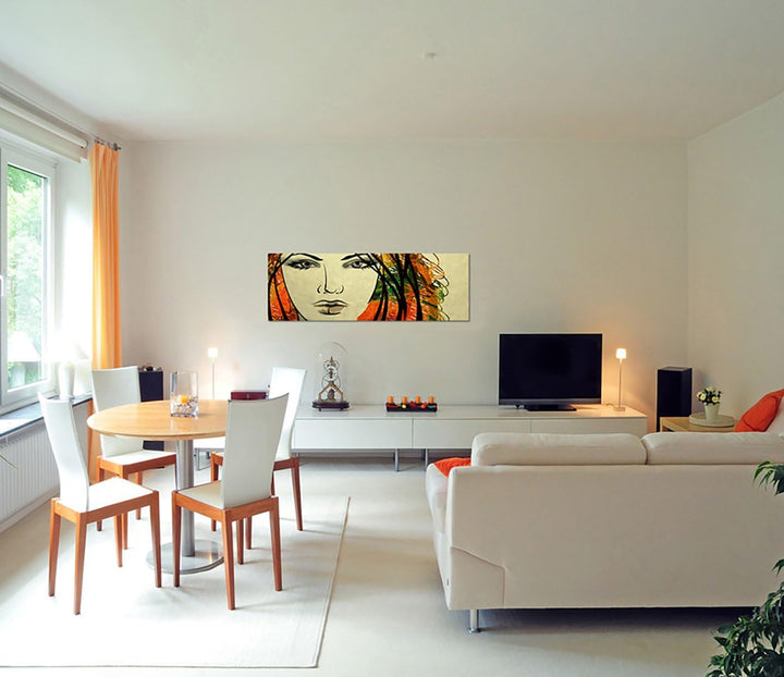 Paul Sinus Art Panoramabild auf Leinwand und Keilrahmen 150x50cm Gemälde Frau Gesicht Portrait Kunst