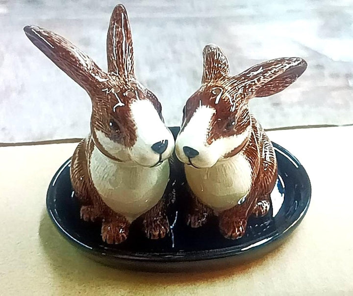 Keramik Salz- und Pfefferstreuer Set, Tiermotiv, Fauna, ca. 13 x 9 cm (Hasen), Hasen
