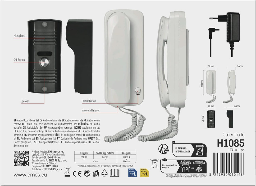 EMOS Audio-Türsprechanlage Set zur Aufputzmontage, Elegantes Design, Audio-Kit/Gegensprechanlage mit