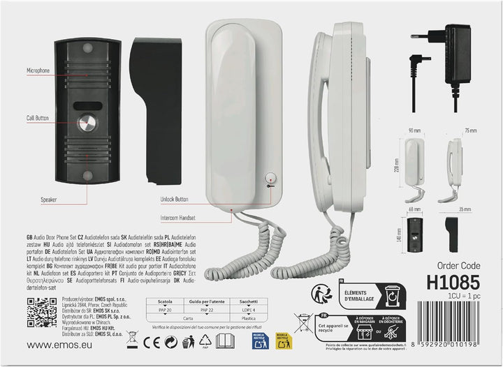 EMOS Audio-Türsprechanlage Set zur Aufputzmontage, Elegantes Design, Audio-Kit/Gegensprechanlage mit