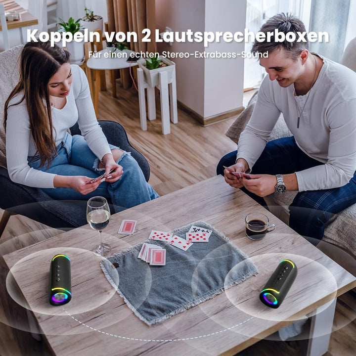 RIENOK Bluetooth Lautsprecher 30W Musikbox 5.3 mit RGB Licht Tragbarer Musik Box IPX5 Wasserdicht Sp