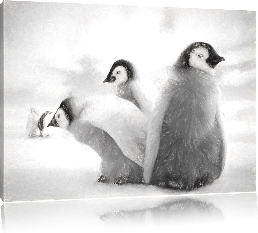Pixxprint Kaiserpinguin Gruppe / 100x70cm Leinwandbild bespannt auf Holzrahmen/Wandbild Kunstdruck D