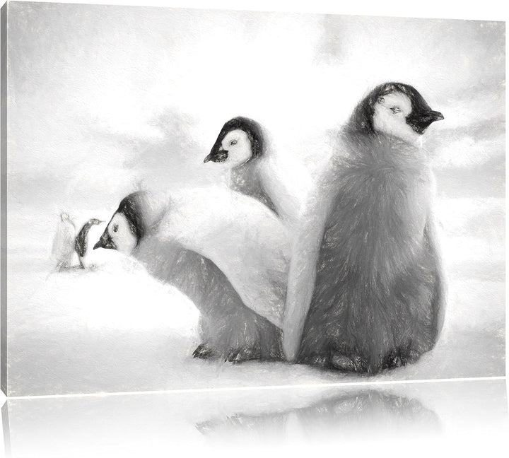 Pixxprint Kaiserpinguin Gruppe / 100x70cm Leinwandbild bespannt auf Holzrahmen/Wandbild Kunstdruck D