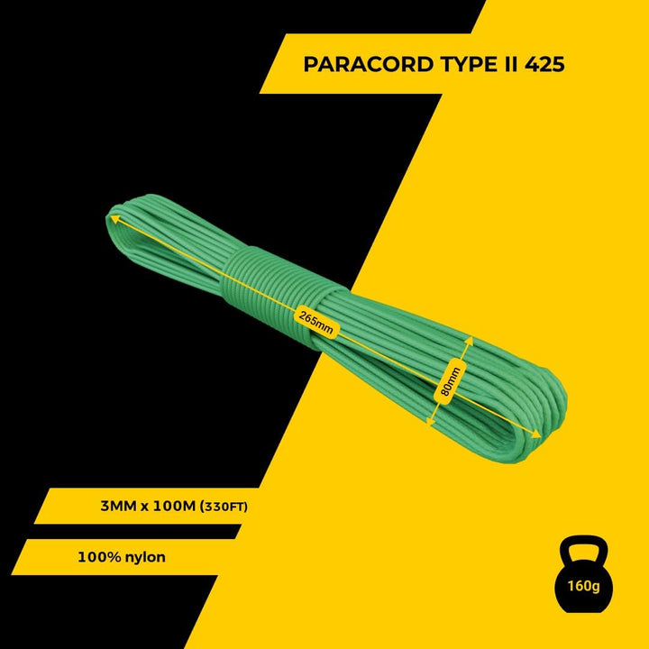 EdcX 3mm Nylon Paracord 425 (15, 30, 50 und 100m) - Typ II, 100% Nylonseil, 3 Litzen Seil, 3mm Nylon