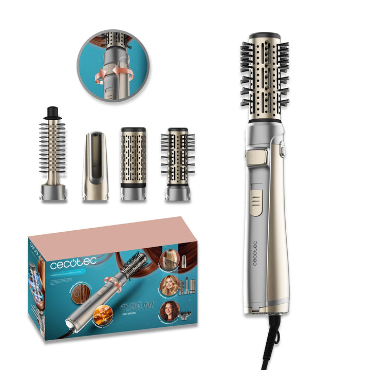 Cecotec Rotierende Warmluftbürste CeramicCare 5in1 AirBrush Gyro Elite. 1100W, Ionenfunktion, 5 Aufs