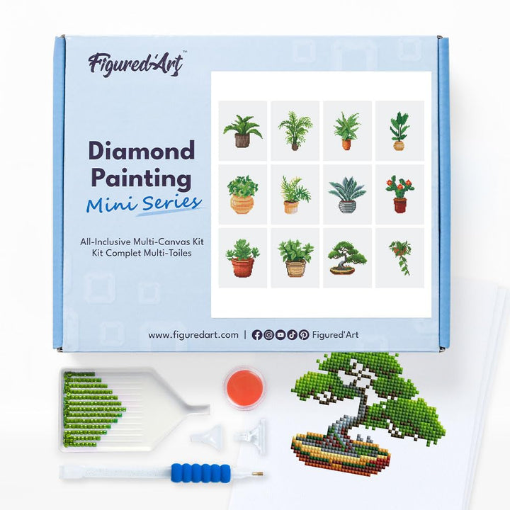 Figured'Art Mini Serie Diamond Painting Erwachsene - Pflanzen 3 - Premium-Box mit 12 Stück 15x18 cm