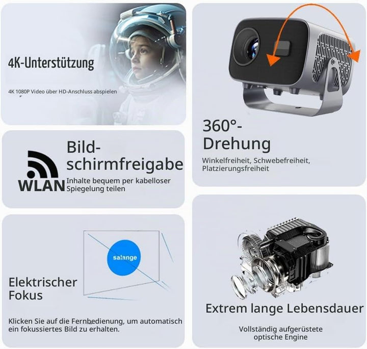 Smarter Projektor, Android 11-System, 1080P mit 4K-Unterstützung, Keystone-Korrektur, WiFi 6 &amp; Bluet