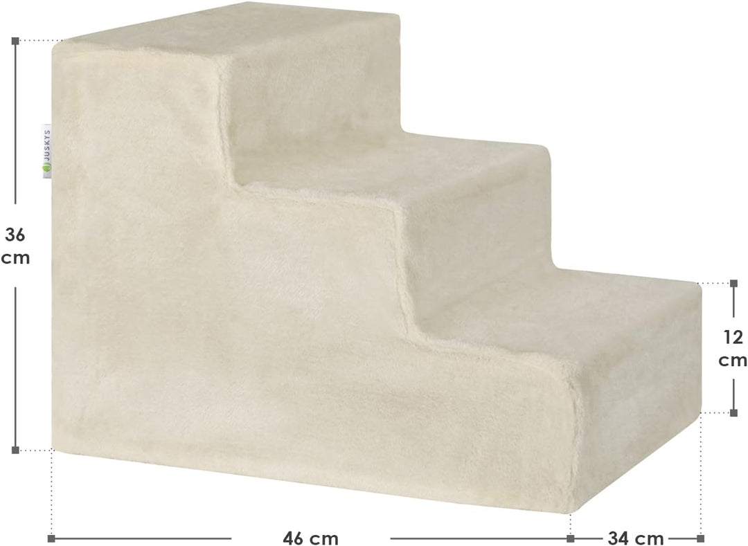 Juskys Haustiertreppe Hundetreppe 36 cm - Treppe 3 Stufen Plüsch-Bezug waschbar - Katzentreppe Hunde