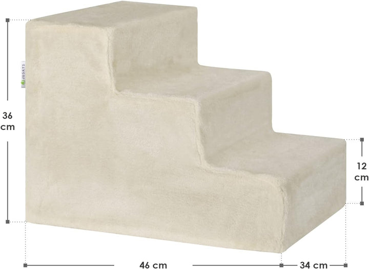 Juskys Haustiertreppe Hundetreppe 36 cm - Treppe 3 Stufen Plüsch-Bezug waschbar - Katzentreppe Hunde