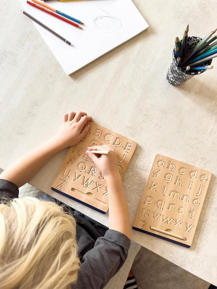 small Foot Schreibtafel-Set „Educate“ aus Holz, Schreiben Lernen mit Schwungübungen, für Kinder ab 5
