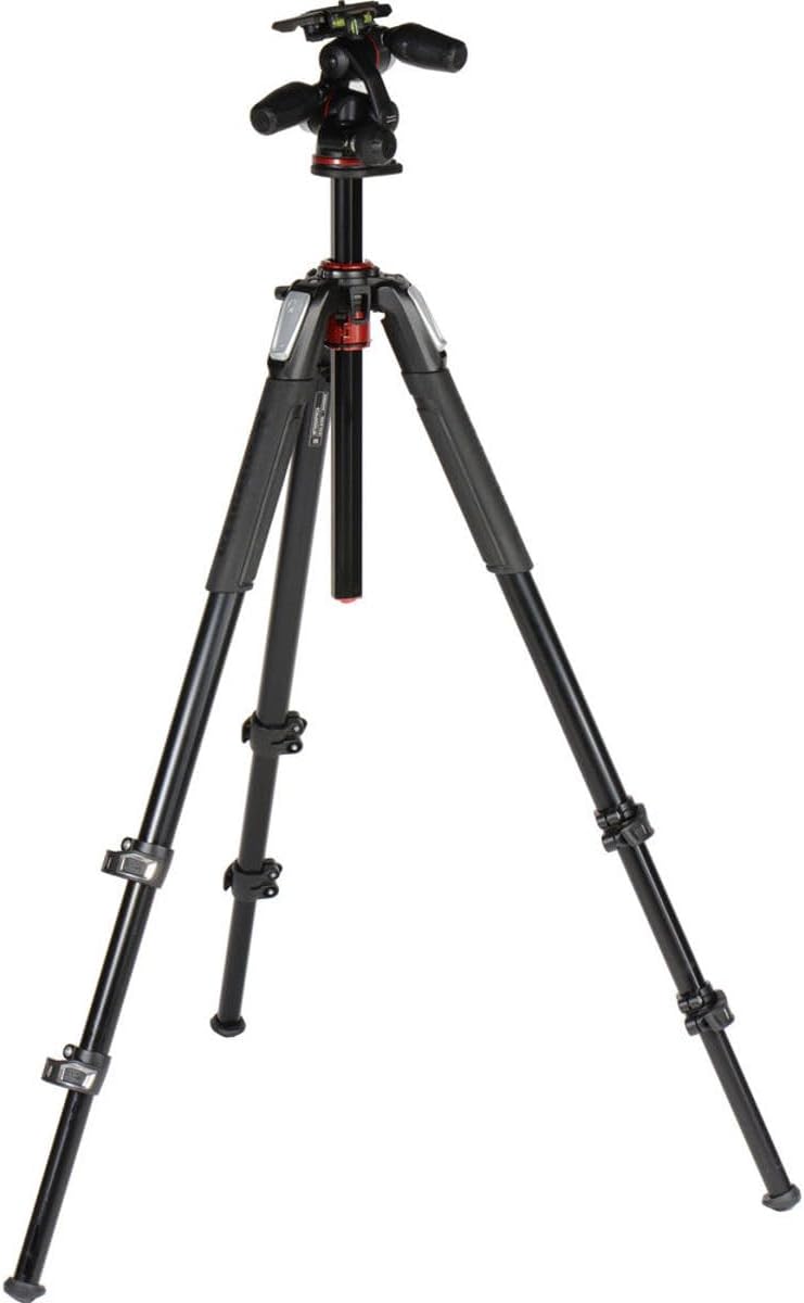 Manfrotto Kit Alu Stativ mit 3 Segmenten und 3-Wege-Neiger, Professionelles Fotozubehör-Kit, Kameras