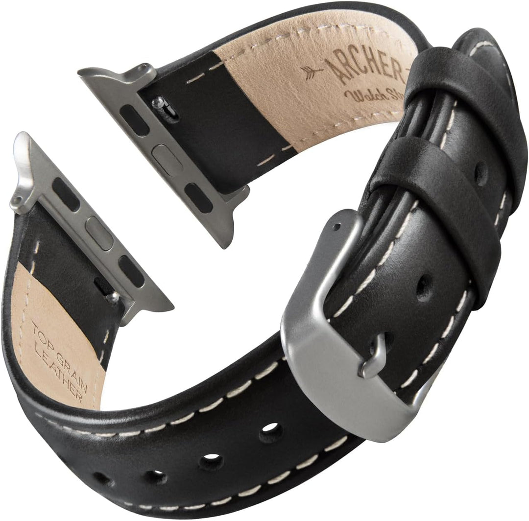 Archer Watch Straps - Uhrenarmbänder aus Hochwertigem Genarbtem Leder für Apple Watch Black/Naturwei