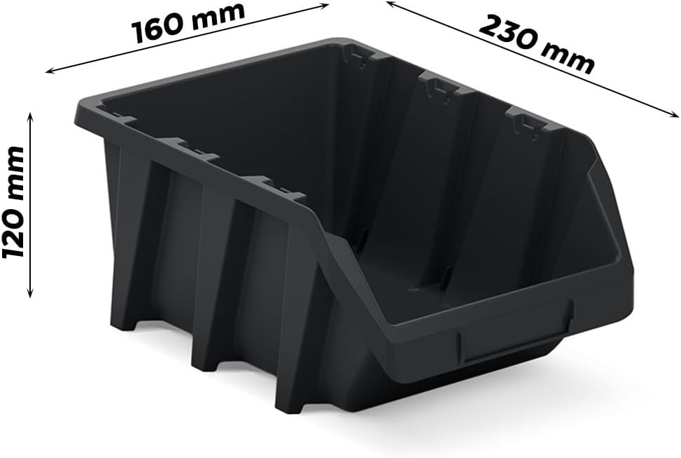 magubo Werkstatt-Stapelkiste, Stapelbox aus PP Kunststoff, Schwarz Rot ,Sichtlagerbox in verschieden