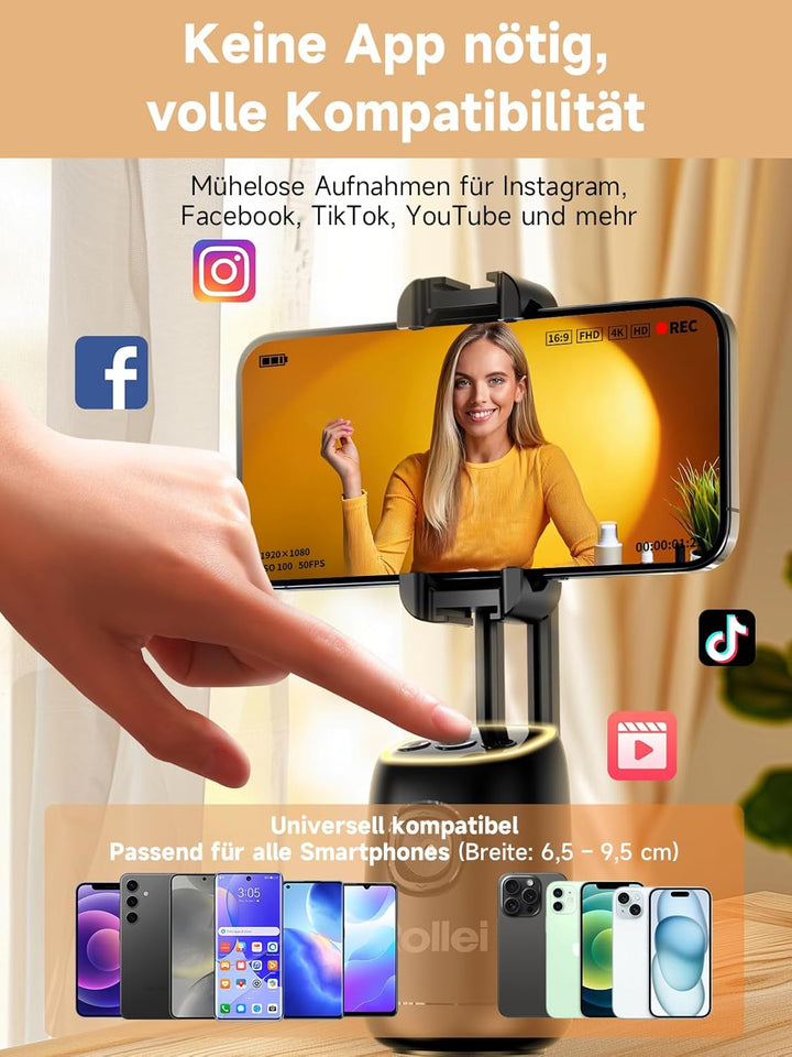 Rollei Easy Creator Desktop mit AI Tracking Automatischer Gesichtsverfolgung Handy Stative 360 Video