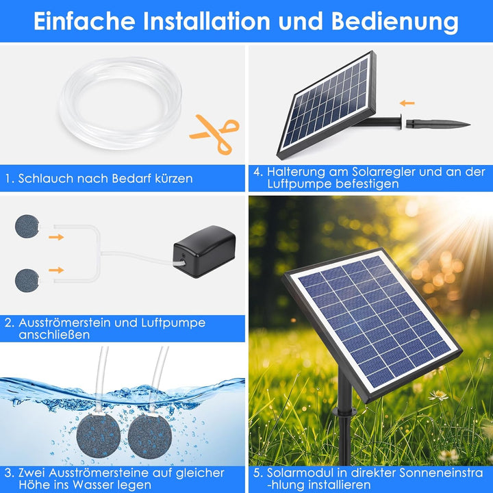 GuKKK Solar Sauerstoffpumpe, 6W Solar Teichbelüfter, Solar Luftpumpe Aquarium Oxygenator, Oxygenator