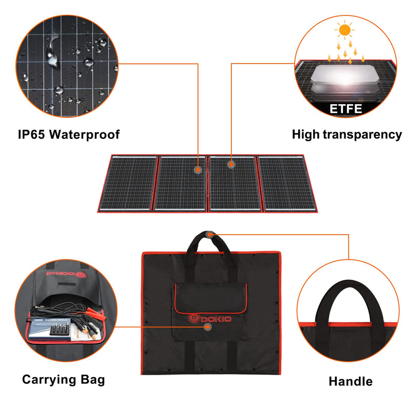 DOKIO Solarpanel Faltbar 160W Monokristalline Tragbare Solarmodul Camping Solaranlage Komplettset (S