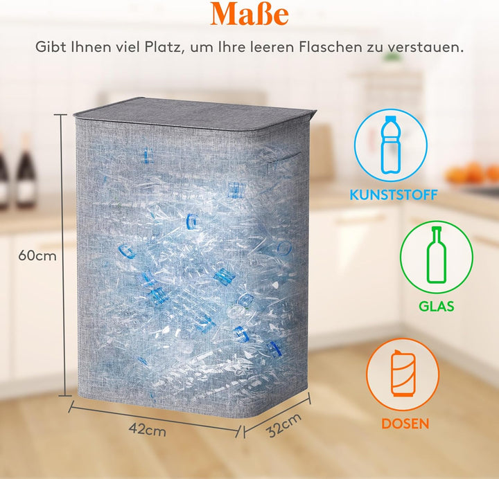 Lifewit 80L Pfandflaschen Sammelbehälter mit Deckel, faltbar und wasserdicht mit Griffen, Gross Flas