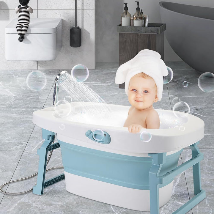 Faltbare Badewanne für Babys, XXL, 3-in-1, faltbar, für Neugeborene, mit Duschhocker, schnelle Entwä