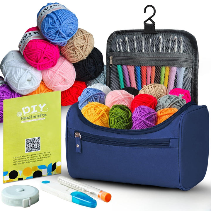 AirBanish Häkelsets für Anfänger und Erwachsene, Häkelnadel-Set mit 12 x 25 g Häkelgarnen, ergonomis