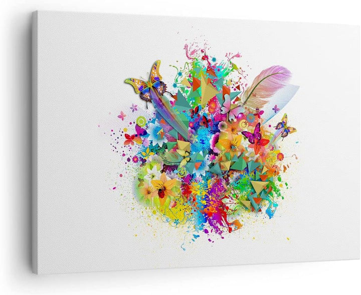 Bilder auf Leinwand Schmetterling Farbe Blume Komposition Leinwandbild 70x50cm Wandbilder Dekoration