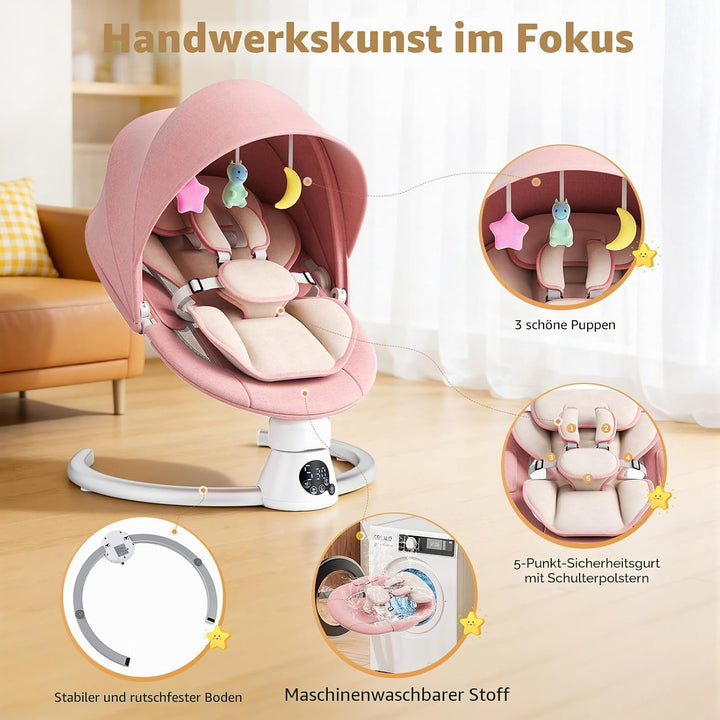 Elektrisch Babyschaukel, Elektrisch Babywippe Verstellbare Rückenlehne mit Abnehmbares Kissen, Steue