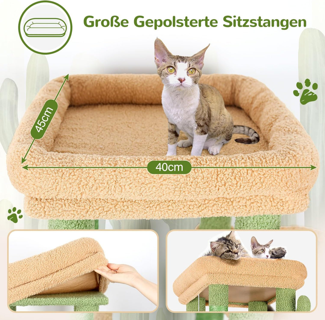 Globlazer Kratzbaum Grün Kaktus für 3-5 Grosse Katzen 156 cm mit 2 Extragross Katzenhaus 45 * 40 * 3