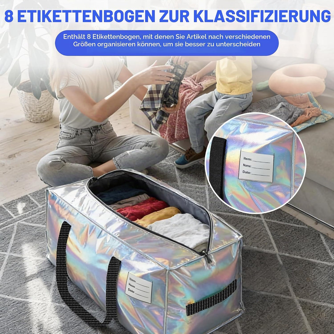 4pcs Grosse Aufbewahrungstasche 87L Heavy-Duty Umzugstaschen mit 8 Kärtchen, Faltbare Umzugskartons