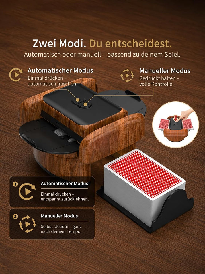 Automatischer Kartenmischer, 2 Laufmodi, Aufladbar mit Langzeit-Batterie, Geräuschlos, für UNO, Poke