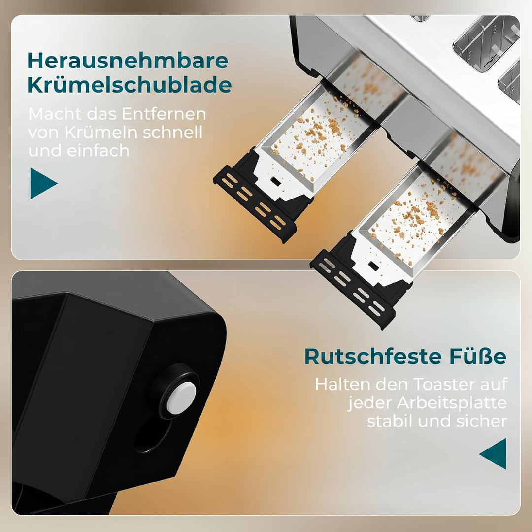 HOMCOM Toaster 4-Scheiben mit 7 Bräunungsstufen, Aufwärm-, Auftau- und Abbruchfunktion, selbstzentri