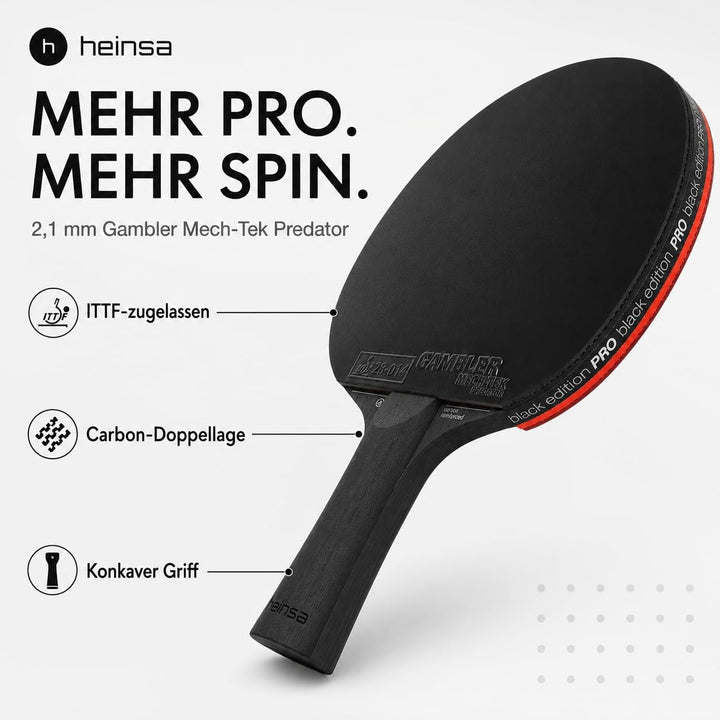 Black Edition Pro – Carbon Tischtennisschläger mit Mech-Tek Predator Belag (2,1 mm), ITTF-zugelassen