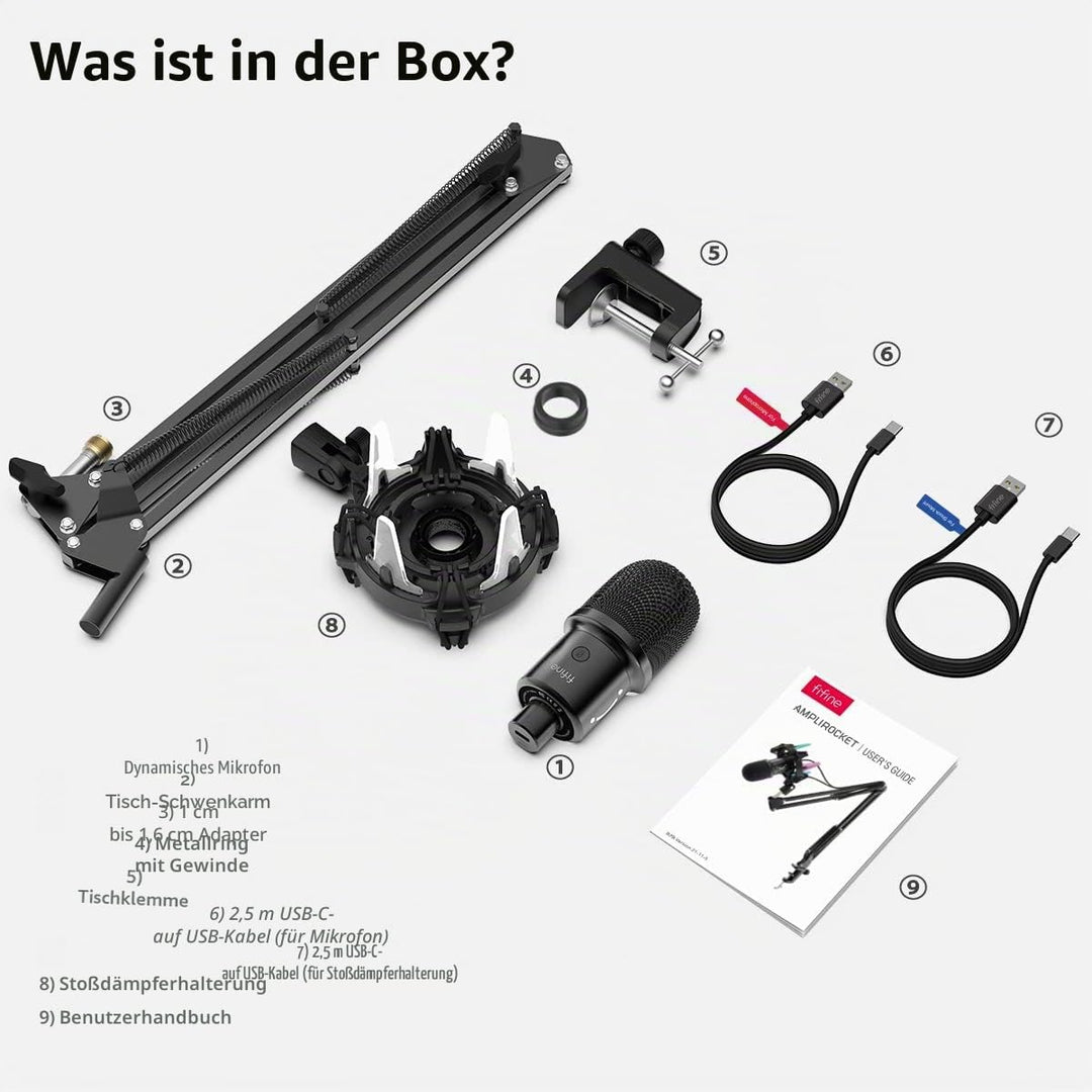 FIFINE Gaming Mikrofon PC mit Arm, 8 RGB Steuerungsmodi USB Microphone für MAC PS4 PS5, Dynamisches