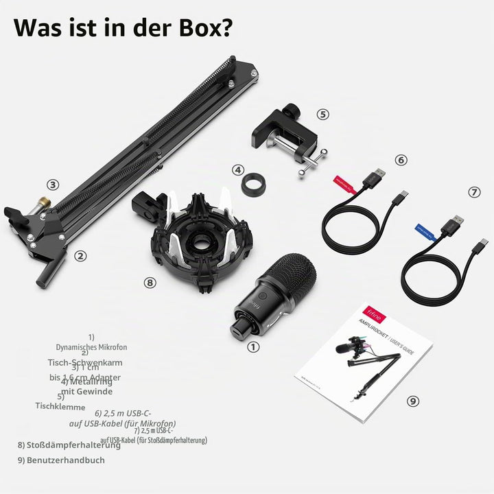 FIFINE Gaming Mikrofon PC mit Arm, 8 RGB Steuerungsmodi USB Microphone für MAC PS4 PS5, Dynamisches