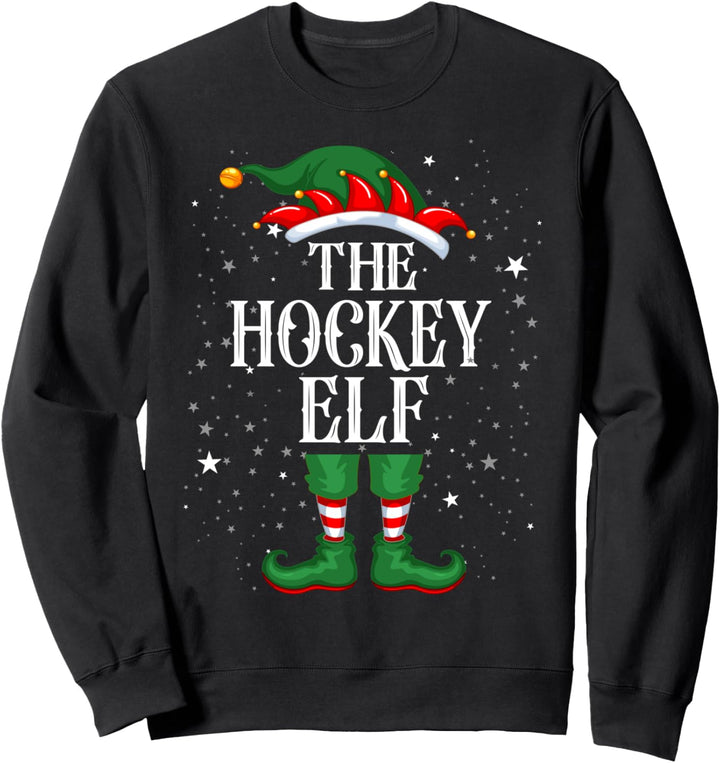 Weihnachtself mit der Familiengruppe, lustiger Hockey-Elf Sweatshirt