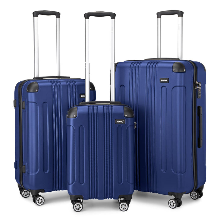 KONO Hartschale Gepäck Leichten ABS Reisekoffer Rollenkoffer 4 Rollen Dunkelblau 3 Teilig Kofferset,