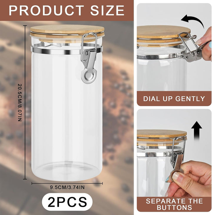 2 Stück Kaffeedose Luftdicht mit Deckel, 1.6 L Kaffeebohnen Behälter aus Glas, kaffeebohnen aufbewah