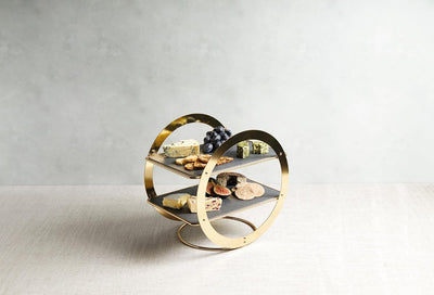 Artesà ringförmige Etagere, Messing Finish, 31.5x22.5x30cm, Geschenkbox Präsentationsständer mit 2 E