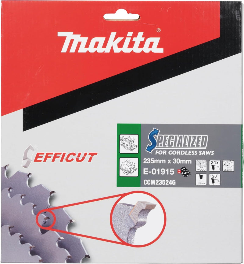 Makita Sägeblatt Efficut Holz für Akku Handkreissägen (235 x 2,2 x 30 mm, 24 Zähne) B-62985