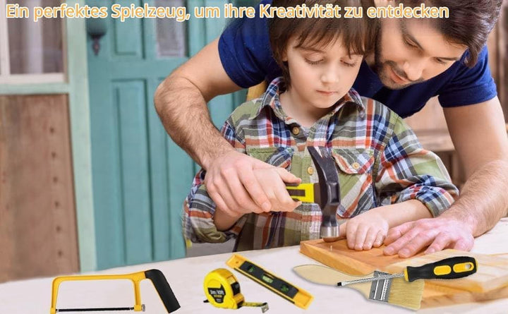 Kinder Werkzeug Set, Kinderwerkzeug mit Echte Handwerkzeuge, Anfänger Lernen Bauwerkzeug Spielzeug H