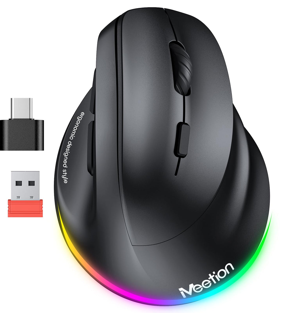 MEETION Ergonomische Maus, Kabellose Vertikale Maus RGB Wiederaufladbare Funkmaus für Bluetooth(5.2