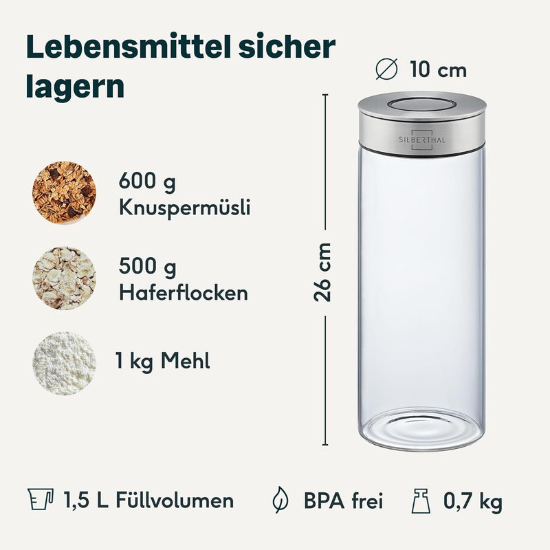 SILBERTHAL Vorratsdosen Glas mit Deckel Set 1500 ml - Vorratsgläser für luftdichte & auslaufsichere