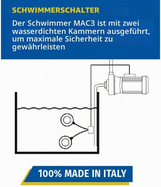 Schwimmerschalter MAC3 für Tauchpumpe – Elektrischer Schwimmschalter 10m, Wasserstandsregler für Zis