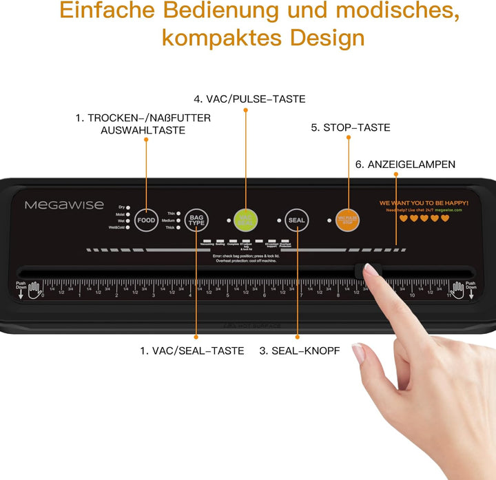 Megawise Leistungsstarke, aber kompakte Vakuumiermaschine One-Touch-Automatischer Lebensmittel-Versi