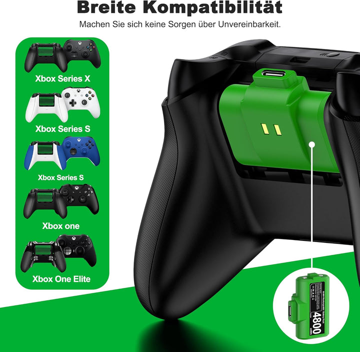 HELLCOOL Xbox Controller Akku für Xbox One/Xbox Series X&S Controller, 2 x 3600 mWh Akku kompatibel