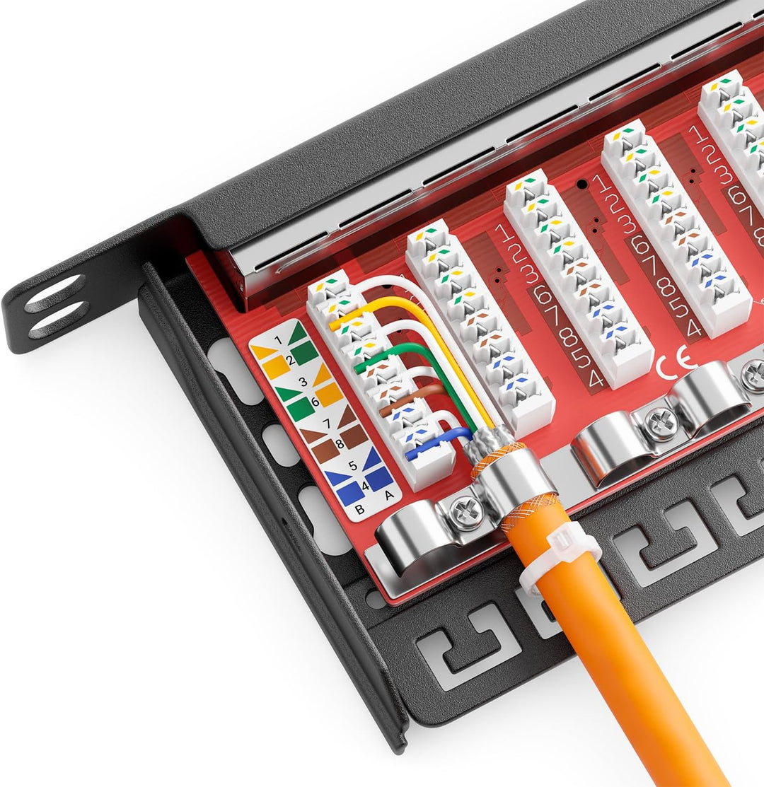 deleyCON CAT 6a 0,5 HE Patchpanel Mini Verteilerfeld 12 Port - Desktop 10" Zoll Rackeinbau Servermon