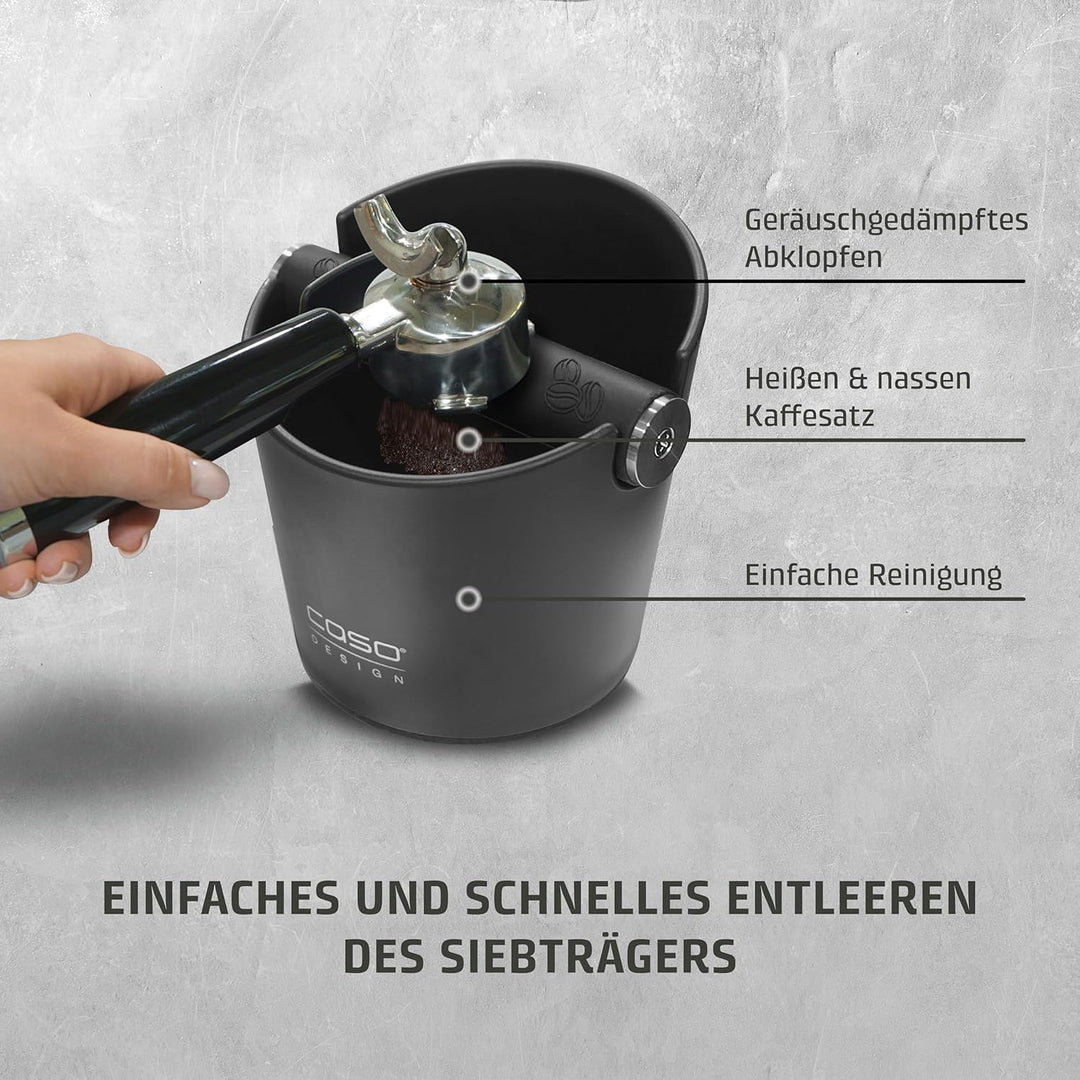 CASO CoffeeCollect - Abklopfbehälter für Siebträger, Knock Box für Kaffeesatz, Kaffeeprütt, Abschlag
