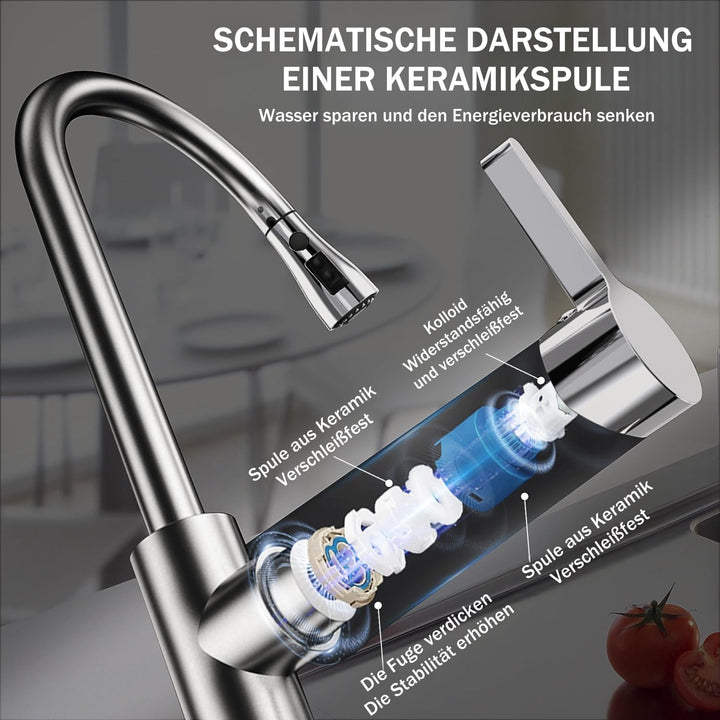 Coree Wasserhahn Küche, Hochdruck Küchenarmatur, Armatur Küche Ausziehbar, Mischbatterie Spültischar