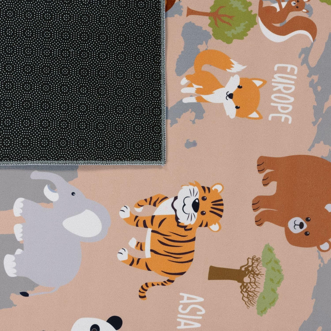 TT Home Kinderteppich Babyzimmer Teppich Kinderzimmer rutschfest Tiere Weltkarte Autos, Farbe:Grau B