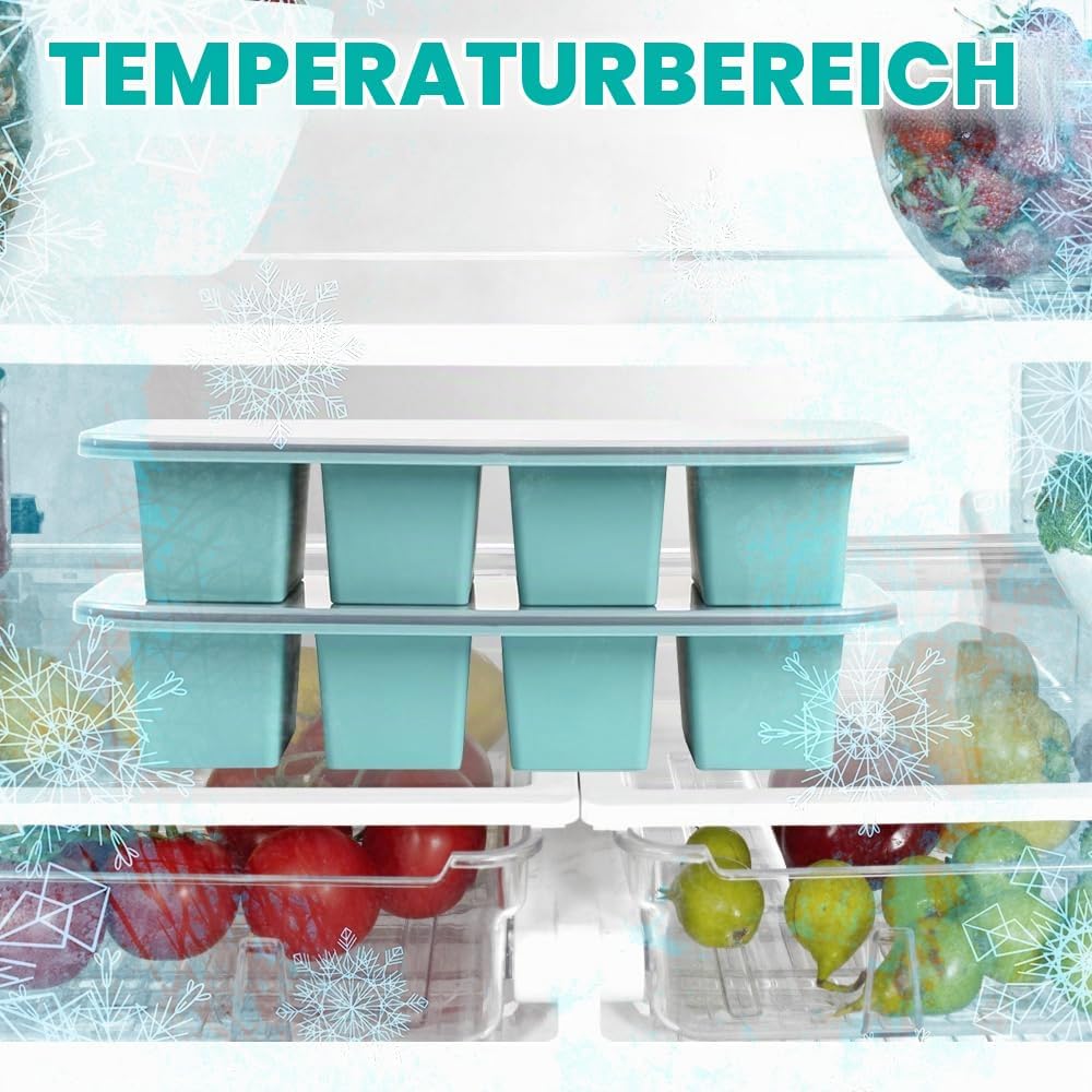 2Stück Suppen Einfrieren Behälter, Silikon Gefrierform Suppe mit Deckel 4 Gitter, 250ml Silikon Gefr