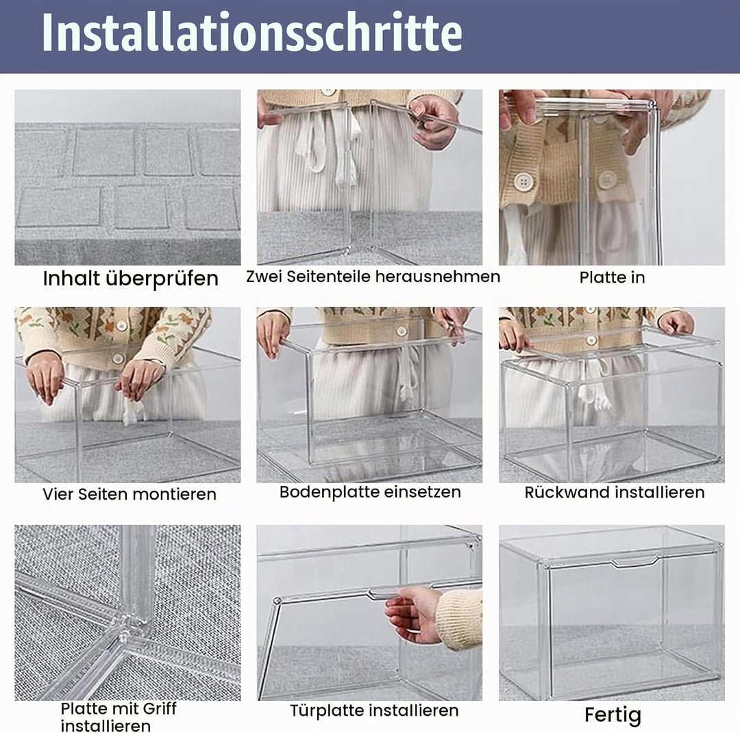 Schuhboxen Stapelbar Transparent 40x25x30 cm Acrylbox mit Magnetisch Tür Handtaschen Aufbewahrung Mu